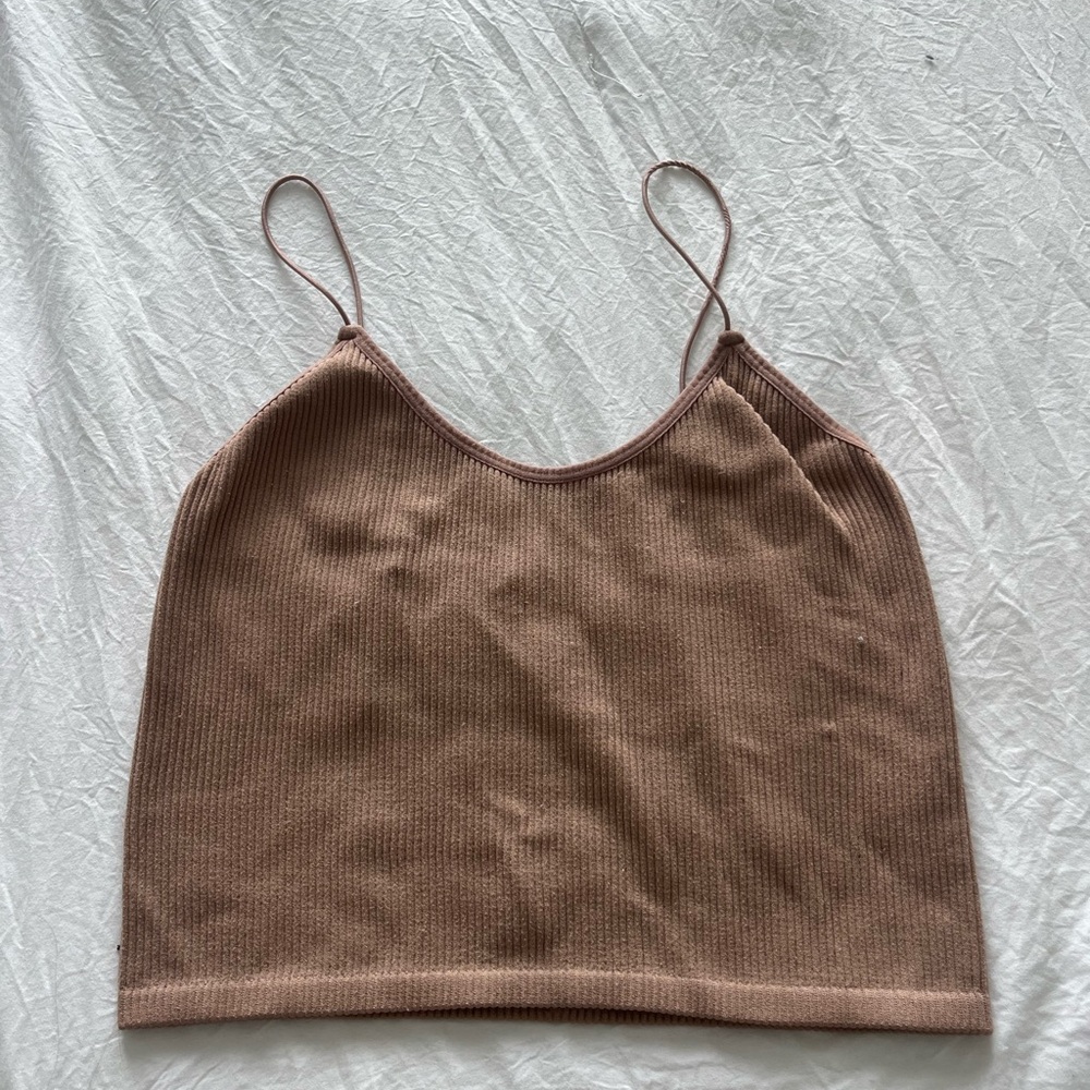 Women's Brown Ribbed Crop Top